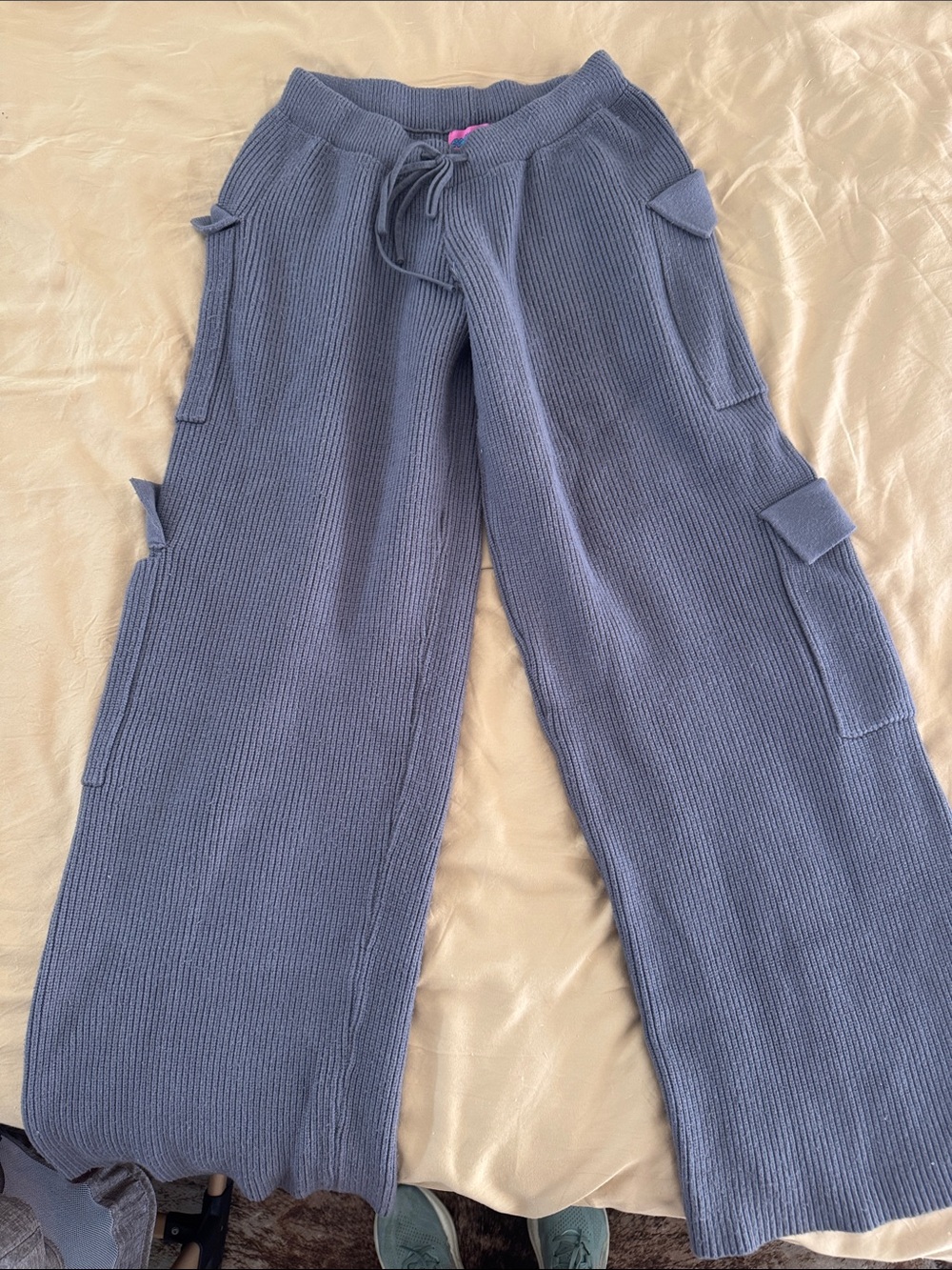 Edikted Wide-Leg Knit Cargo Pants - Slate grey